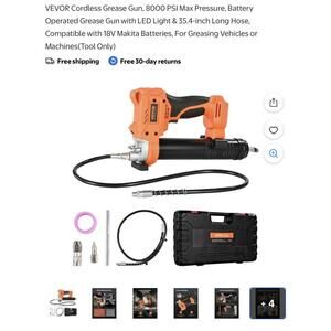 VEVOR Cordless Grease Gun 8000 PSI Max Pressure with LED Light & 35.4-inch Hose